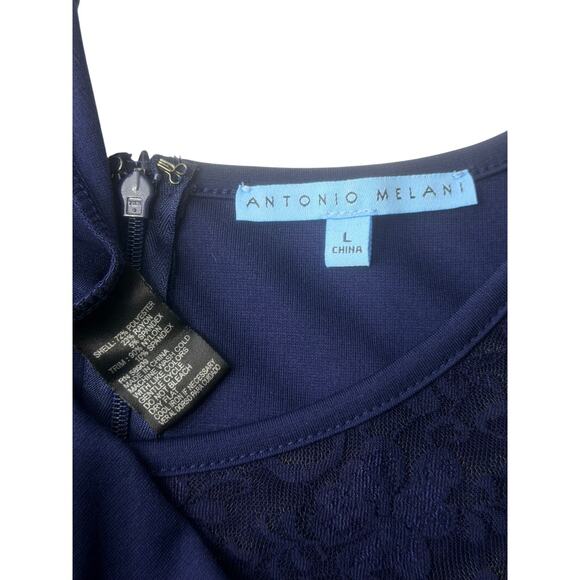Antonio Melani Lace Dress Women Large Blue Long Sleeve Sheath Knee Length - Picture 3 of 7